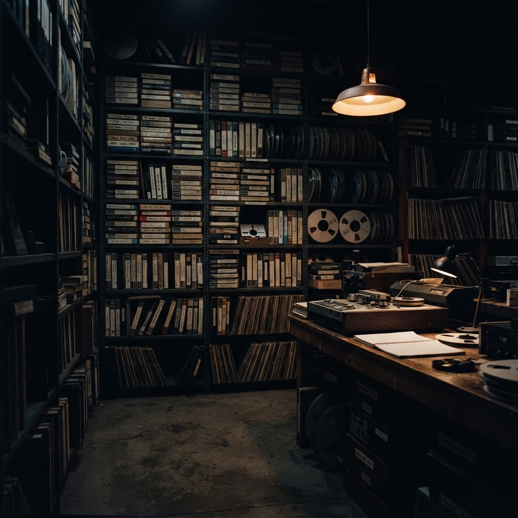 Studio archive in moody light