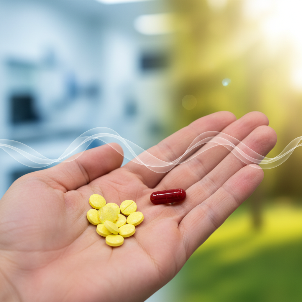 Antimalarial pills next to vitamin B12 supplements representing the hidden nutritional link