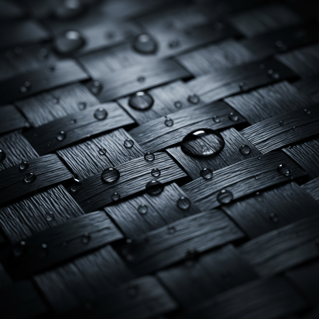 3K carbon fibre twill weave macro close-up with water droplets