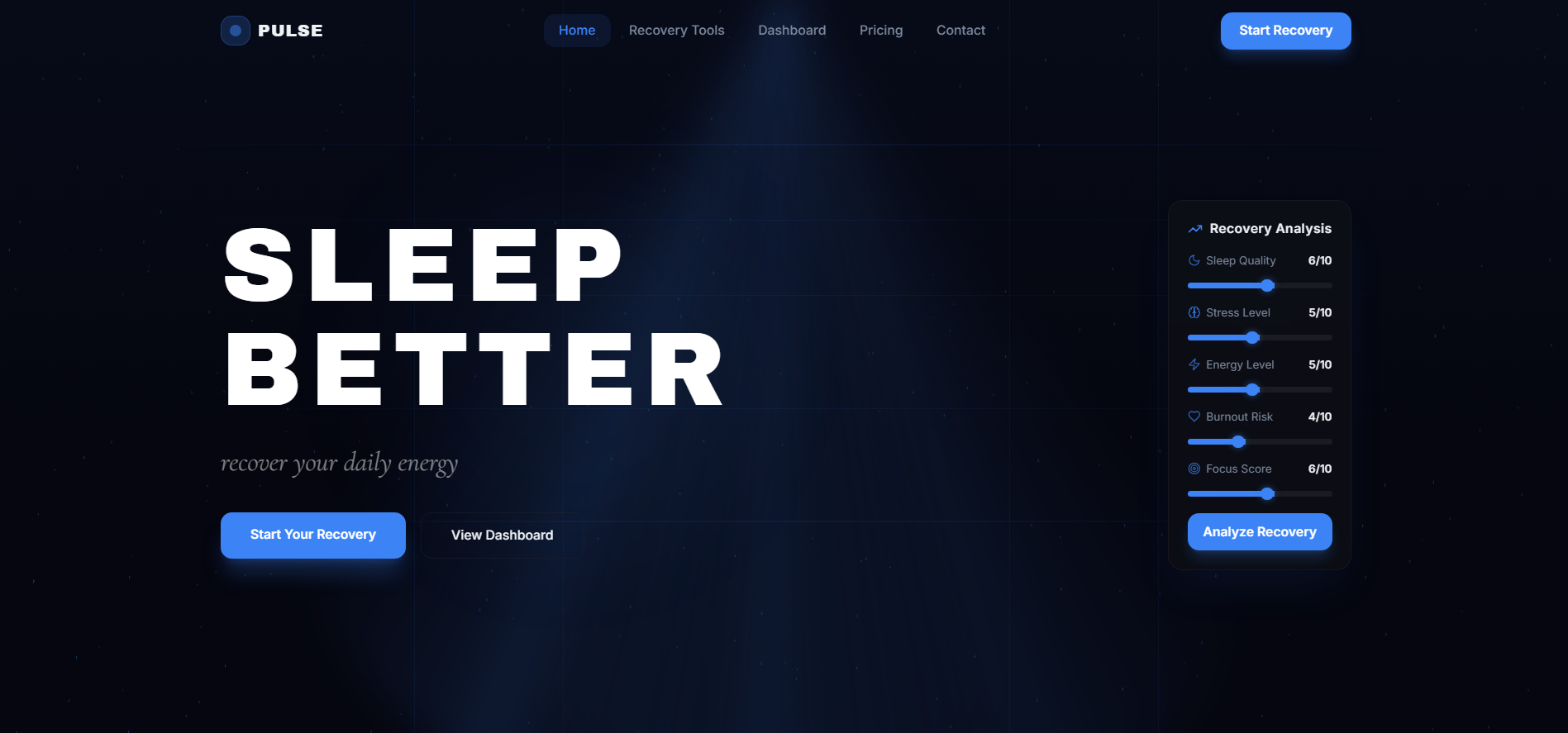 Pulse — AI Sleep & Stress Recovery template preview