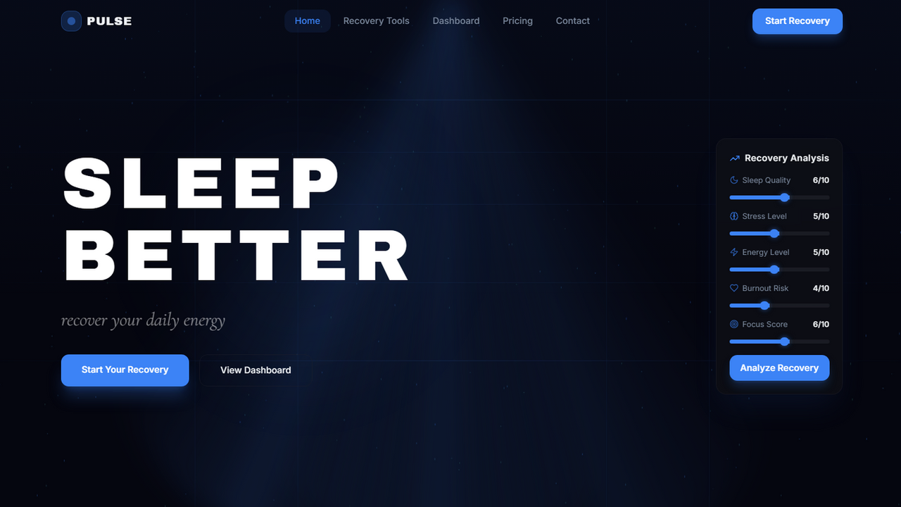 Pulse — AI Sleep & Stress Recovery template preview
