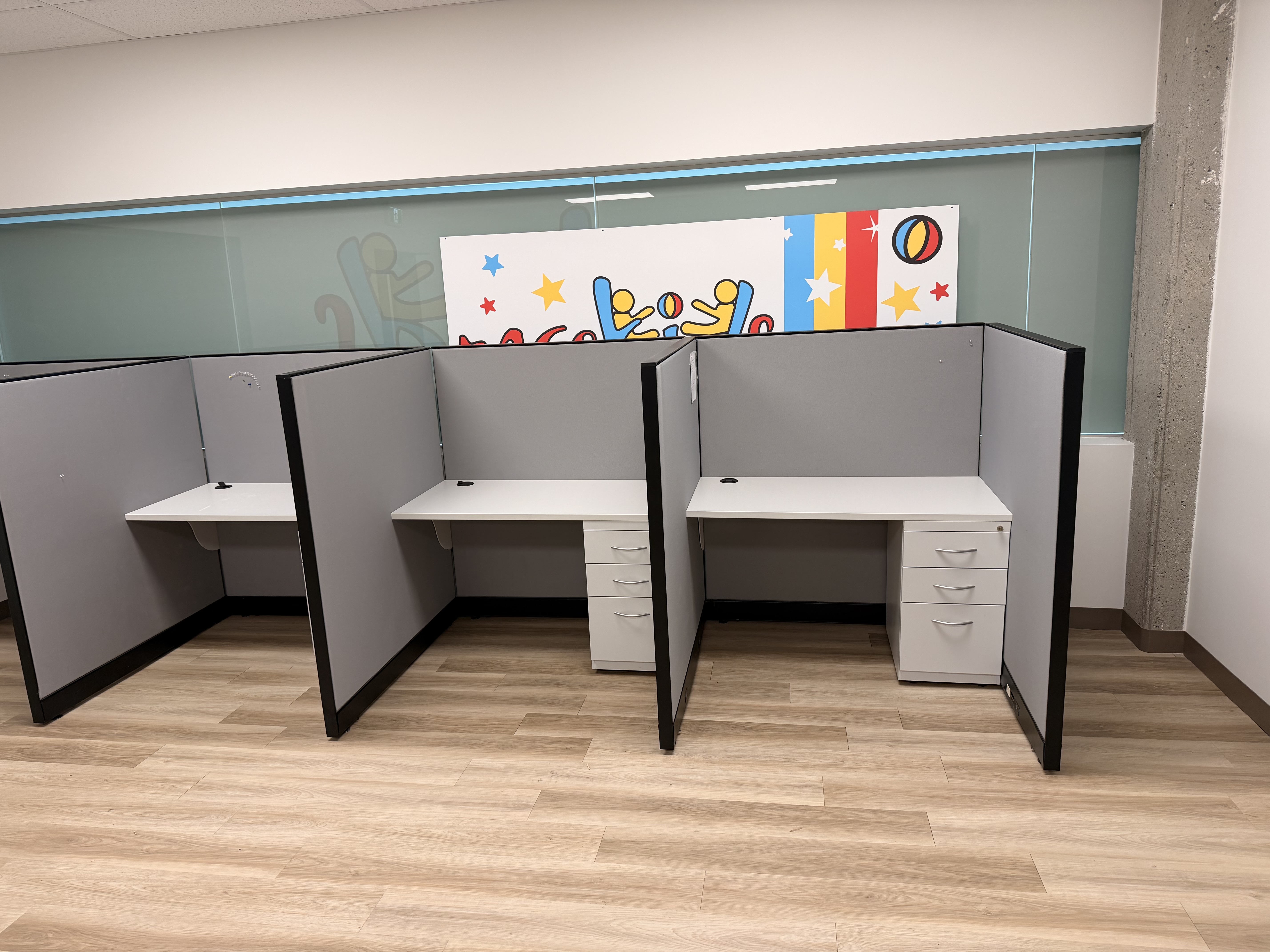 Newly installed office cubicles and workstations