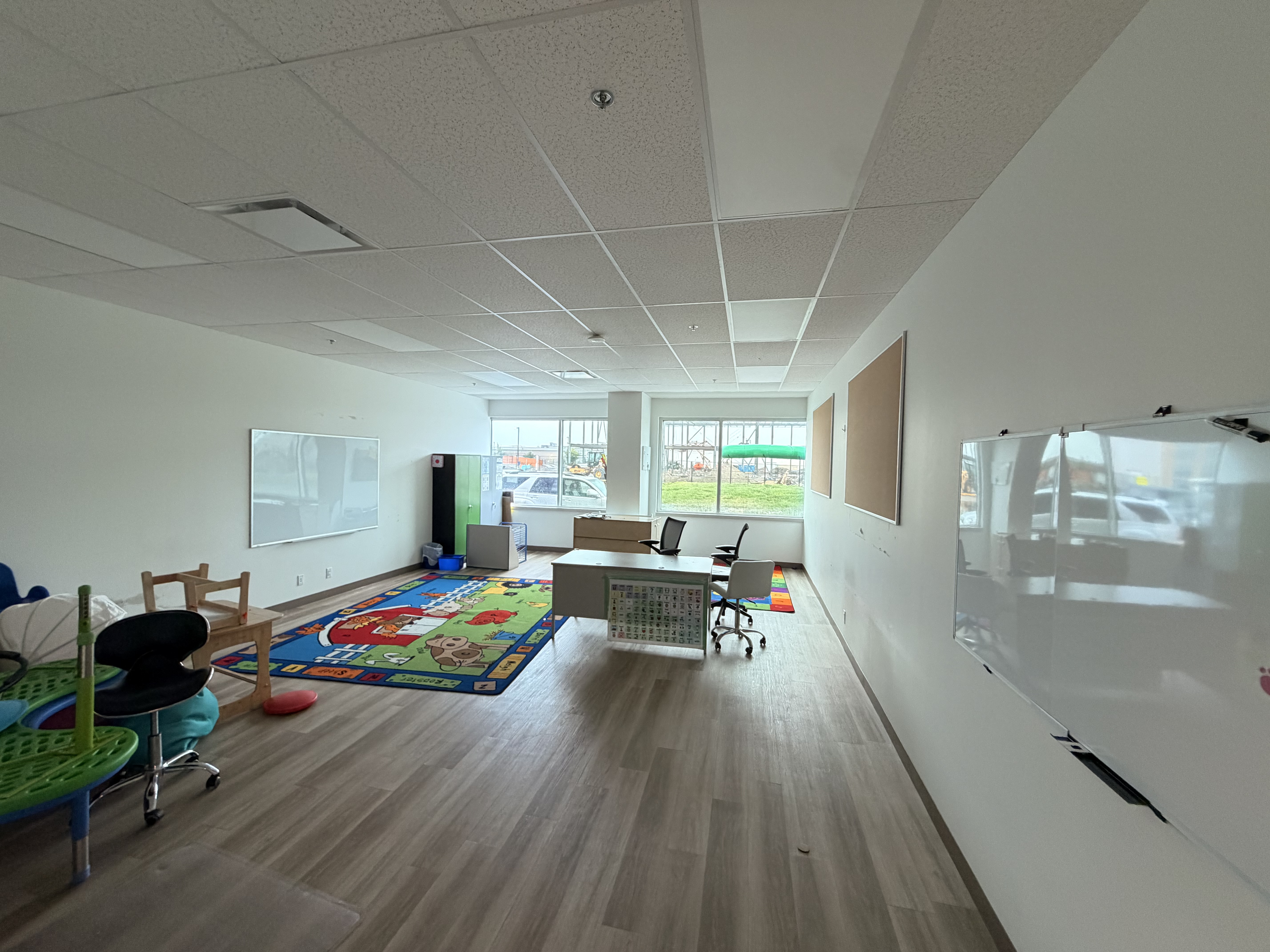 Furnished office and play space, set up by our team