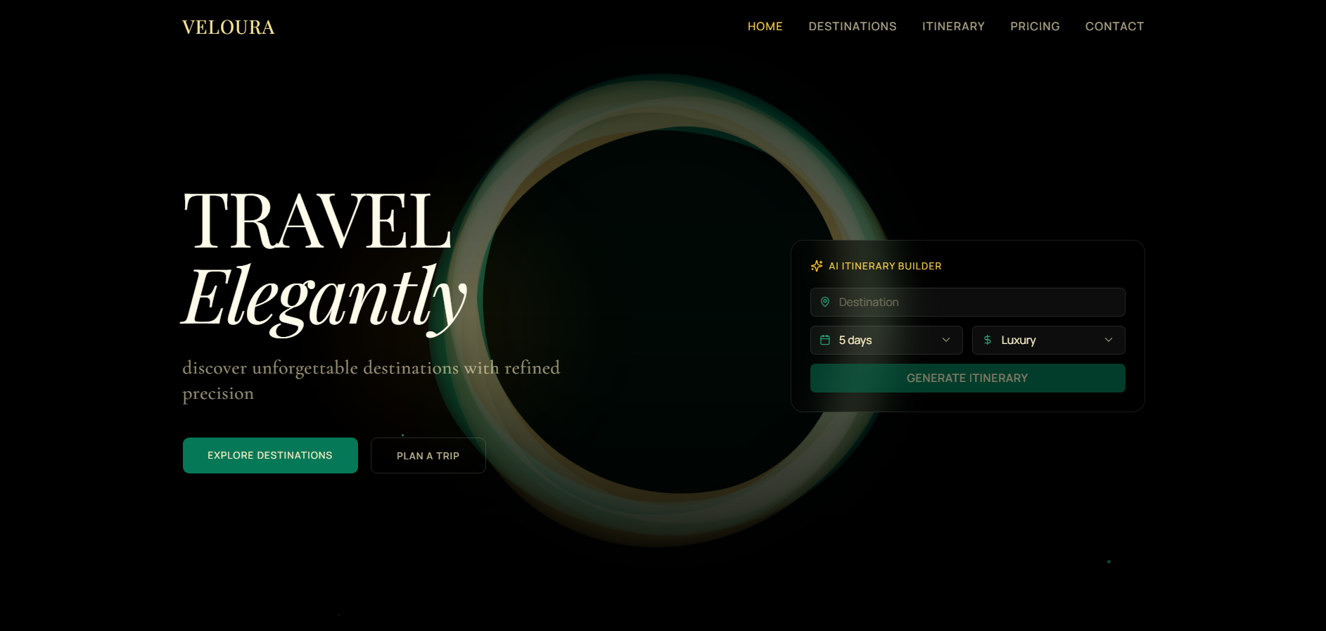 Veloura — Luxury Travel & Experience Planner template preview