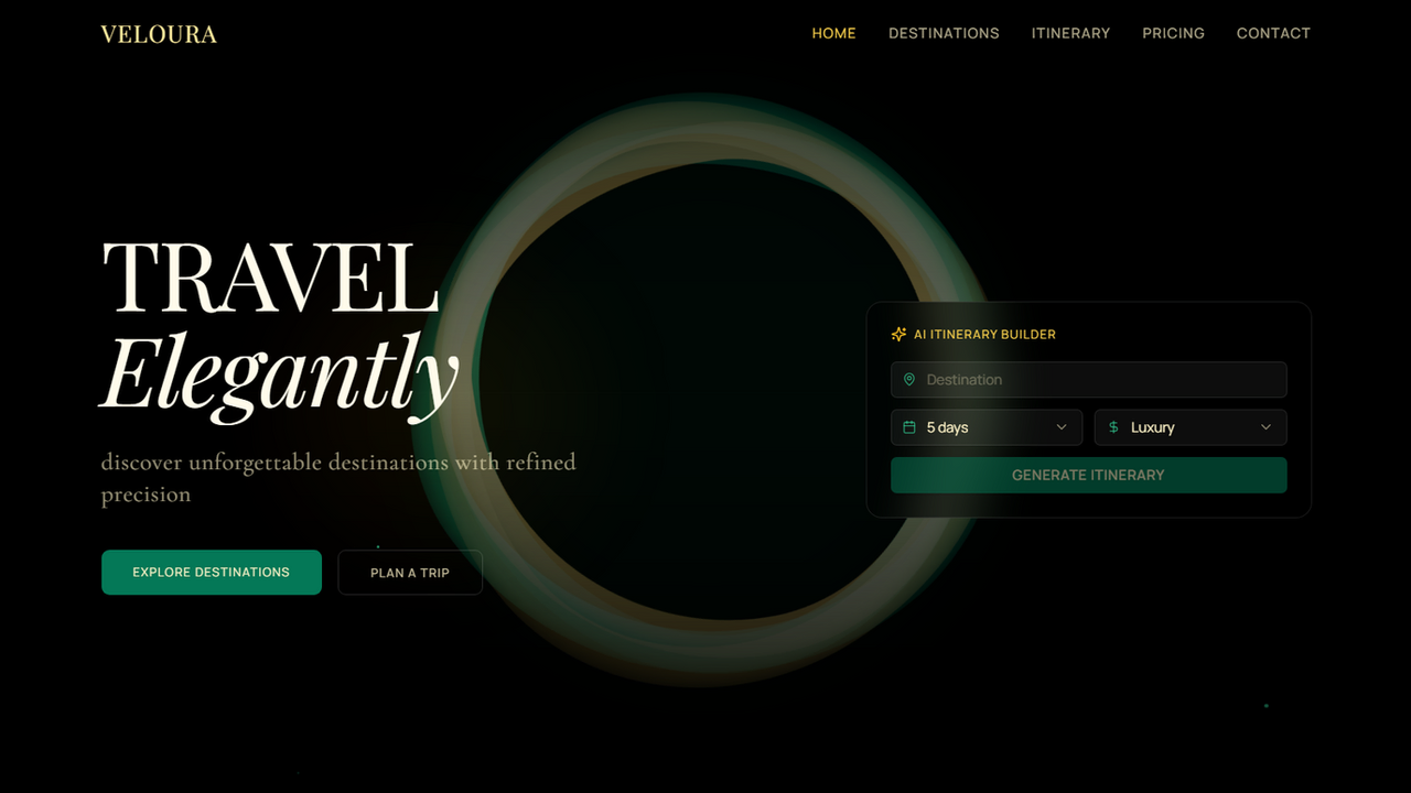 Veloura — Luxury Travel & Experience Planner template preview