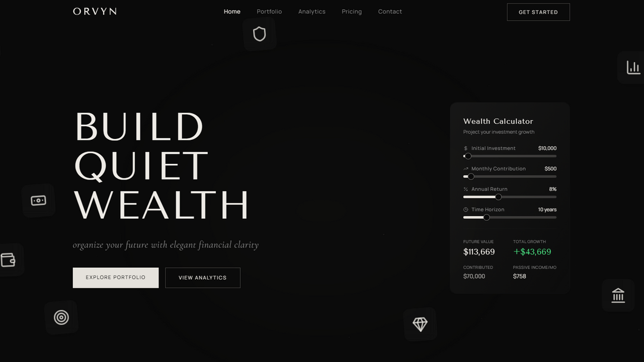 Orvyn — Luxury Finance & Wealth Planning template preview