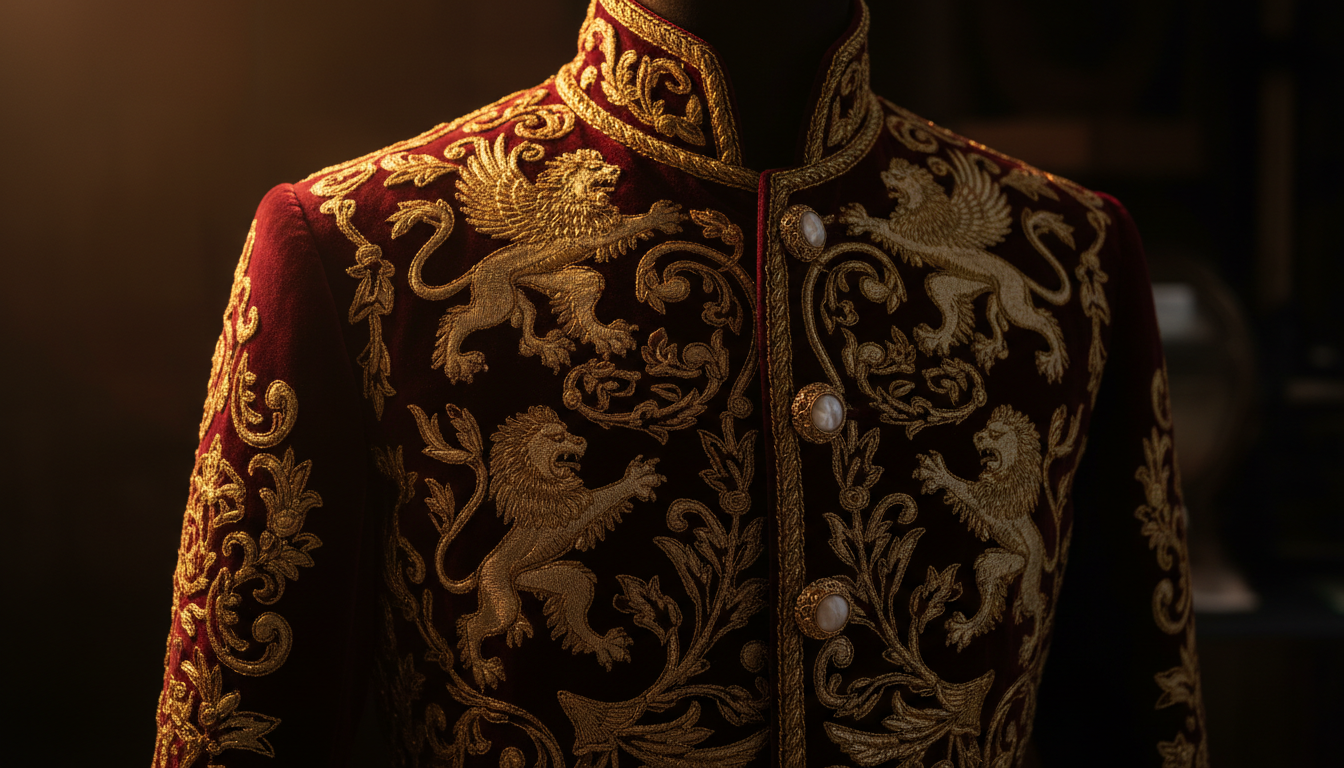 Theatrical costumes in dramatic lighting