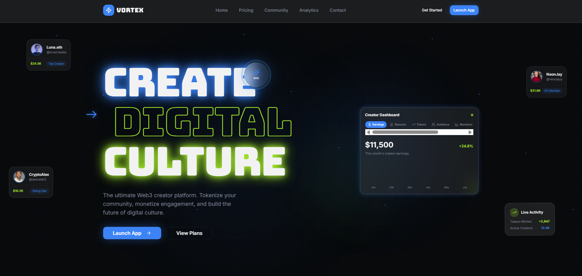 Vortex — Creator Economy & Digital Community template preview