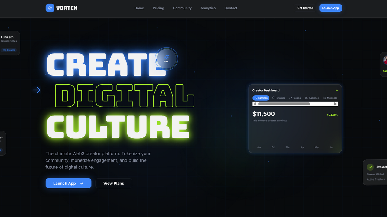 Vortex — Creator Economy & Digital Community template preview