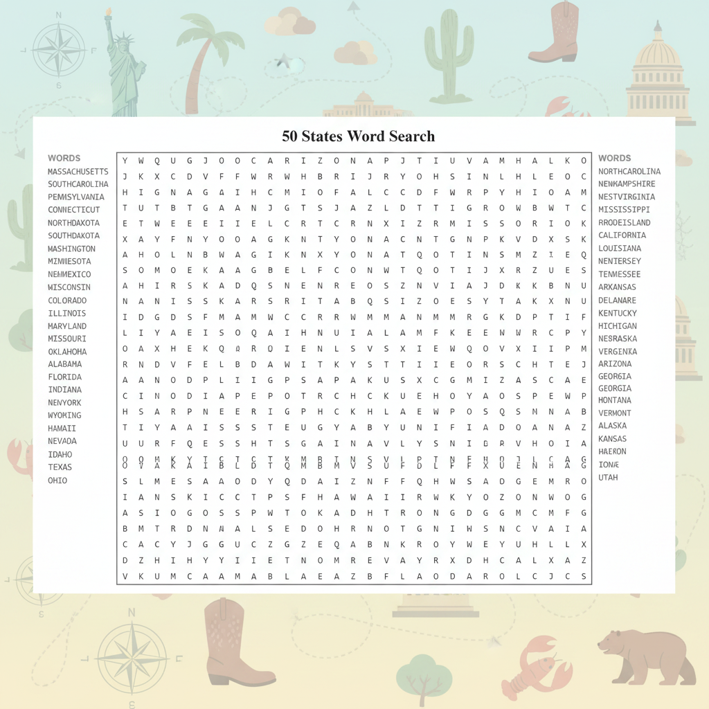 50 States Word Search