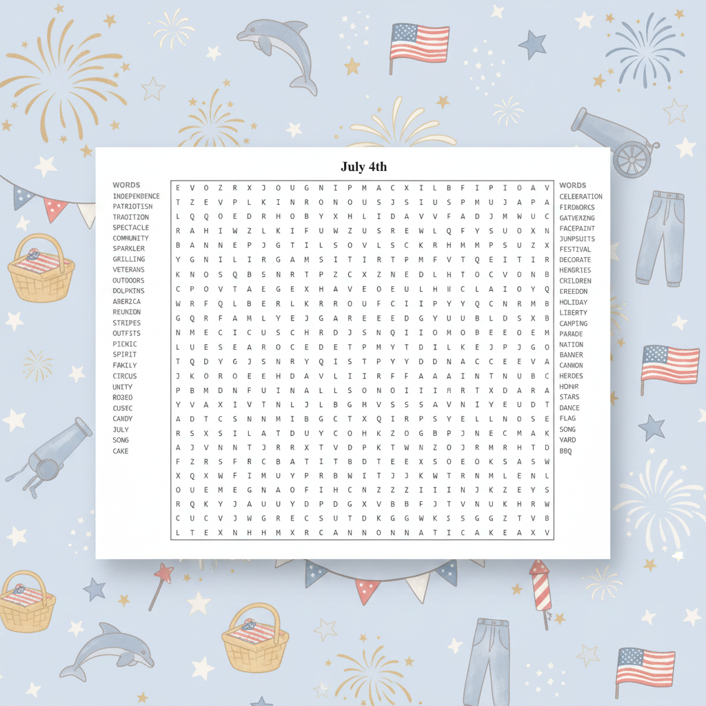 July 4 Word Search