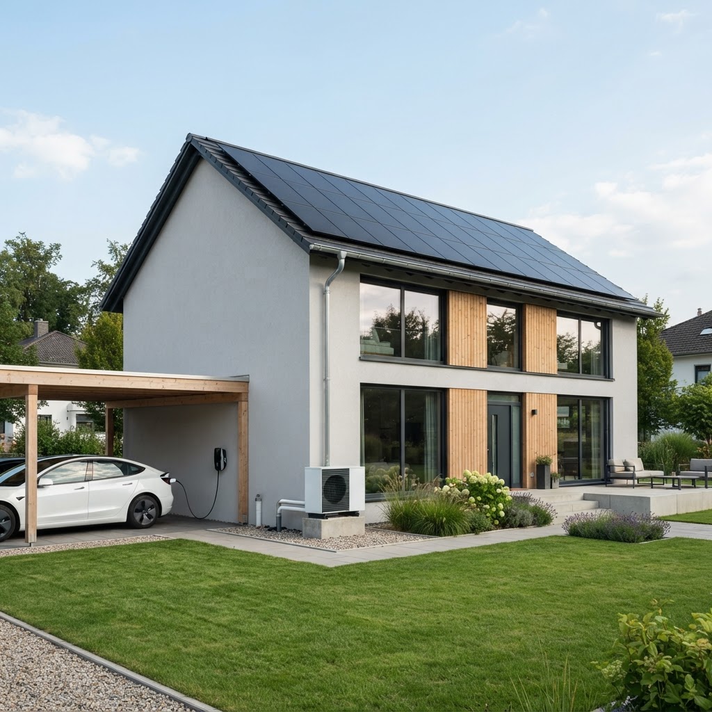 Modernes Einfamilienhaus mit Solaranlage, Wärmepumpe und Wallbox