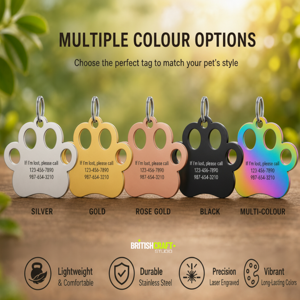 Paw Print Stainless Steel Personalised Pet ID Tag