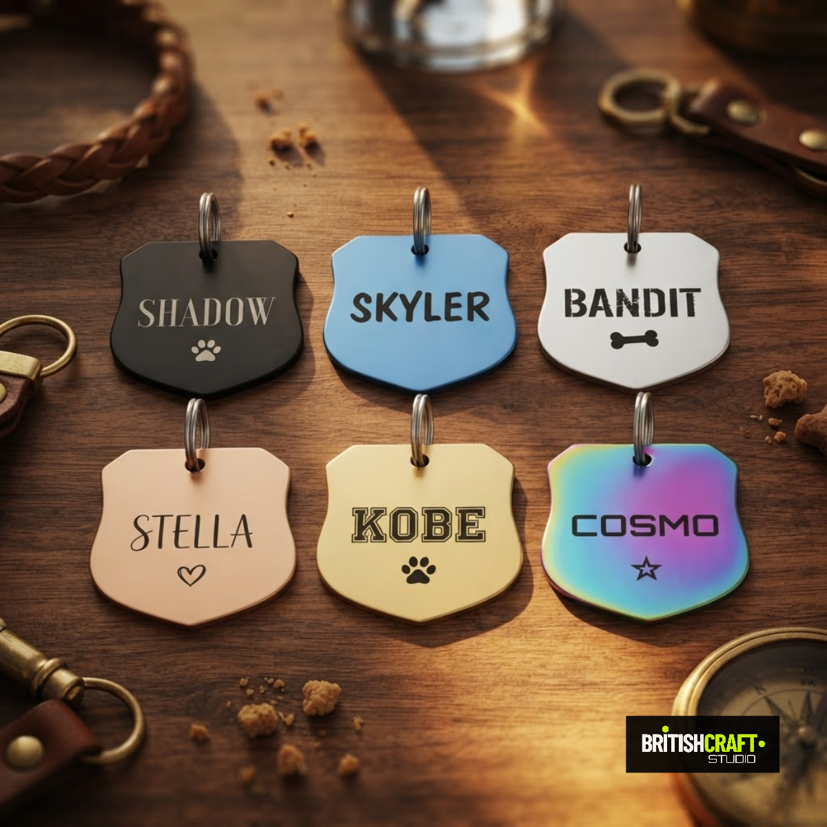 Shield Design Customisable Stainless Steel Pet ID Tag - Various Colours