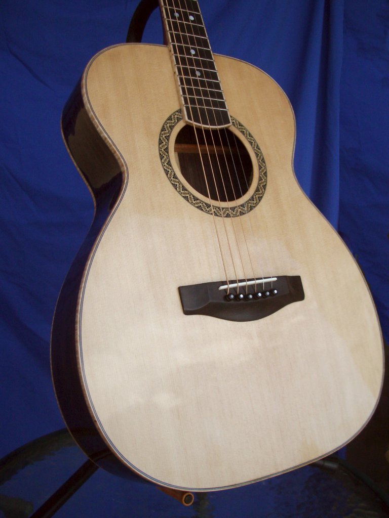 OM-style guitar with a spruce top and rosewood binding