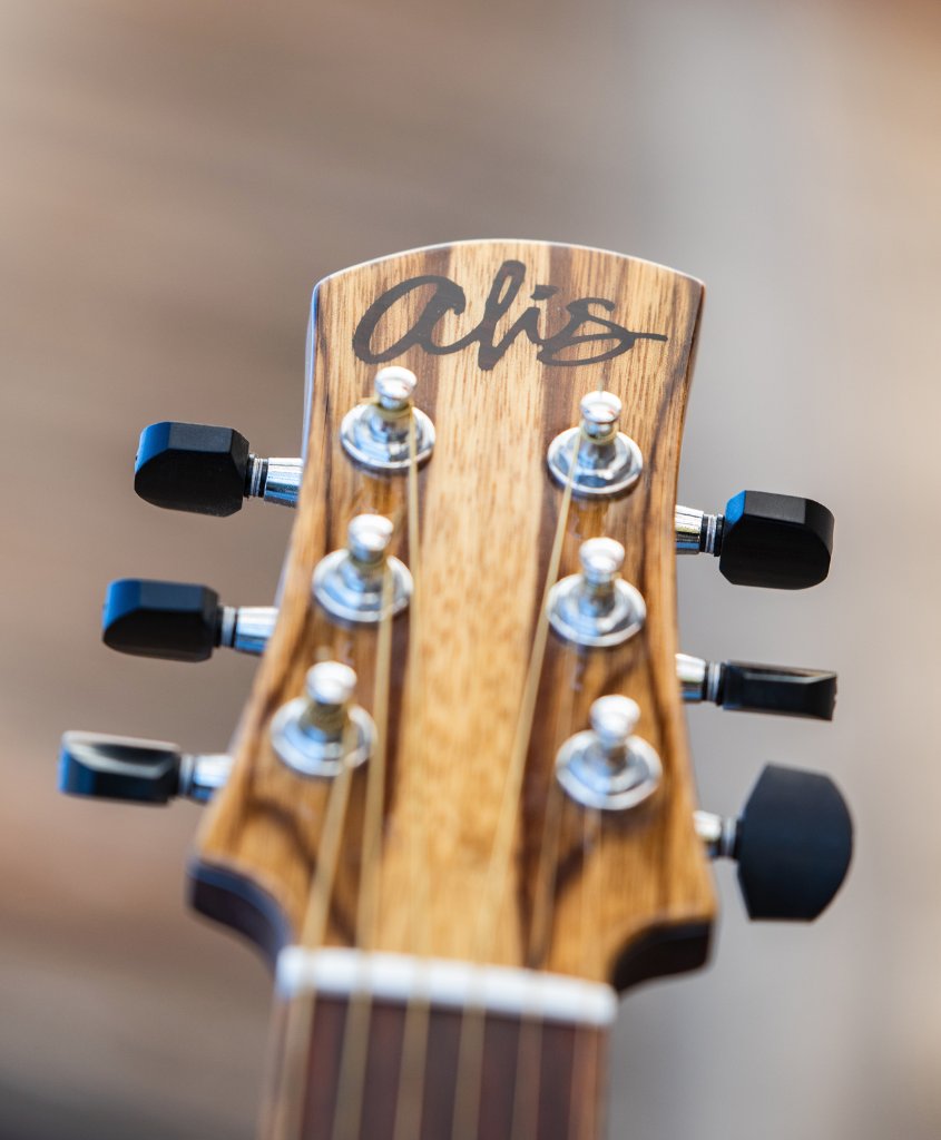 Zebrawood headstock with a natural finish