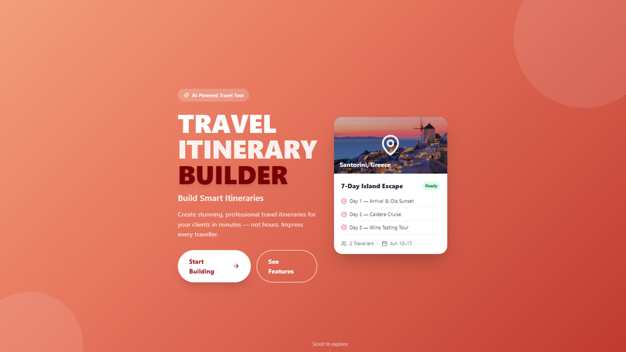 Travel Itinerary Builder App template preview