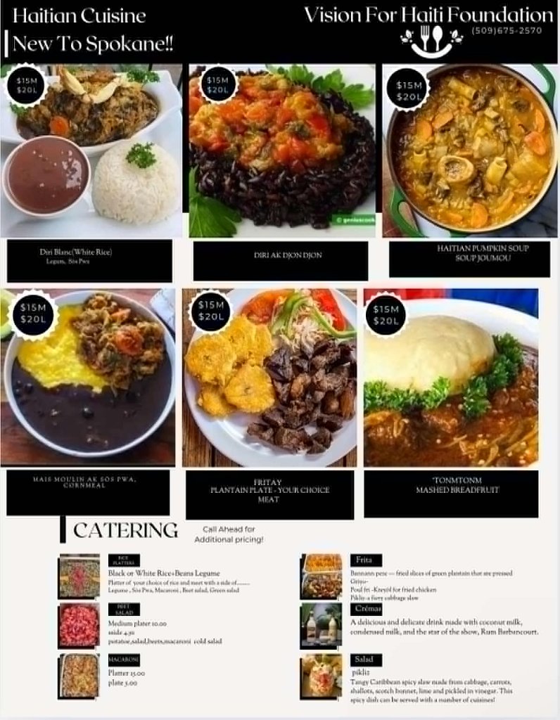 Vision For Haiti Food Menu