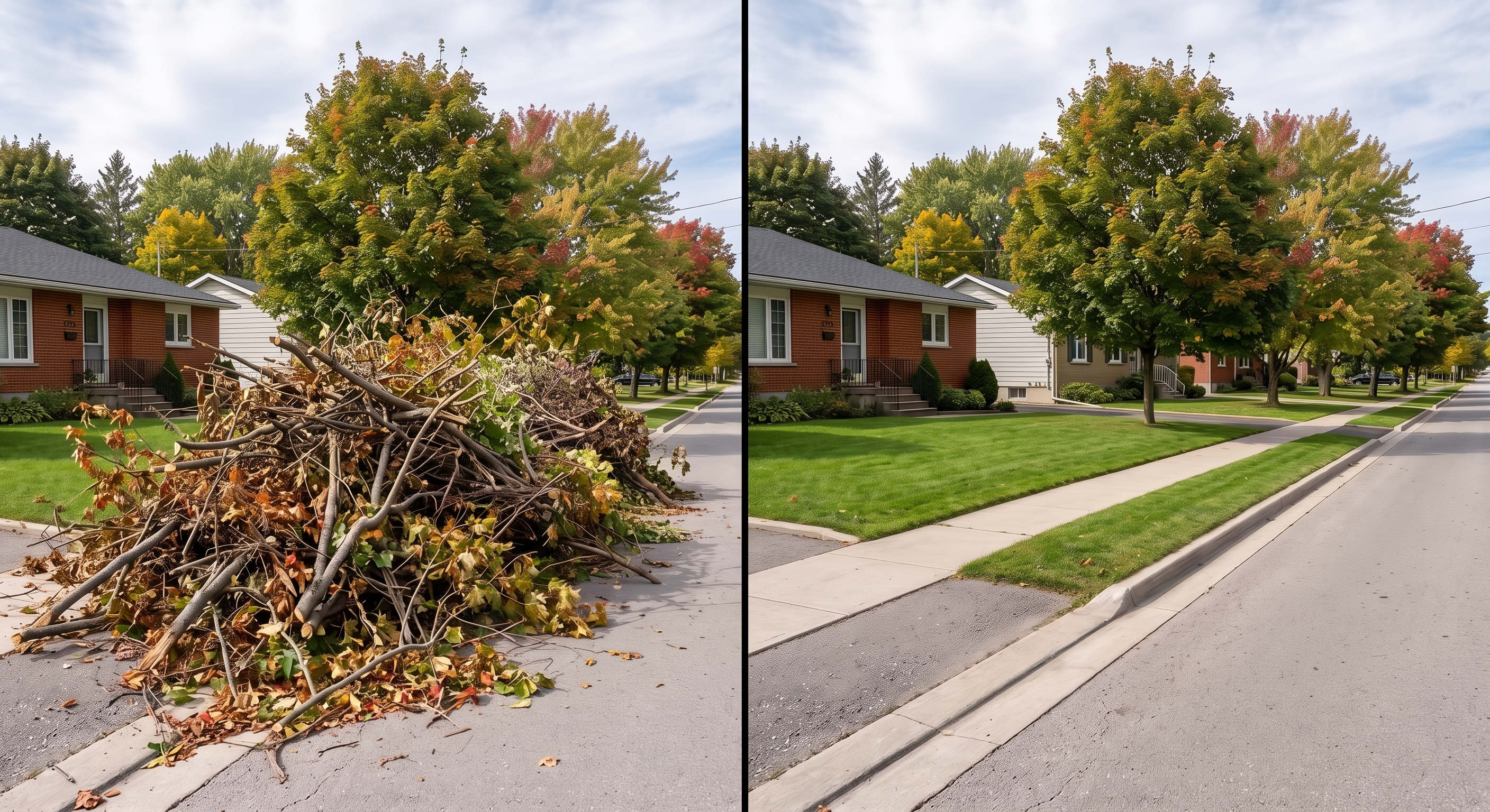 Yard branch cleanout — before and after