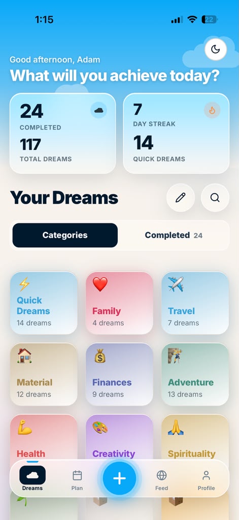 Your Dreams dashboard screenshot