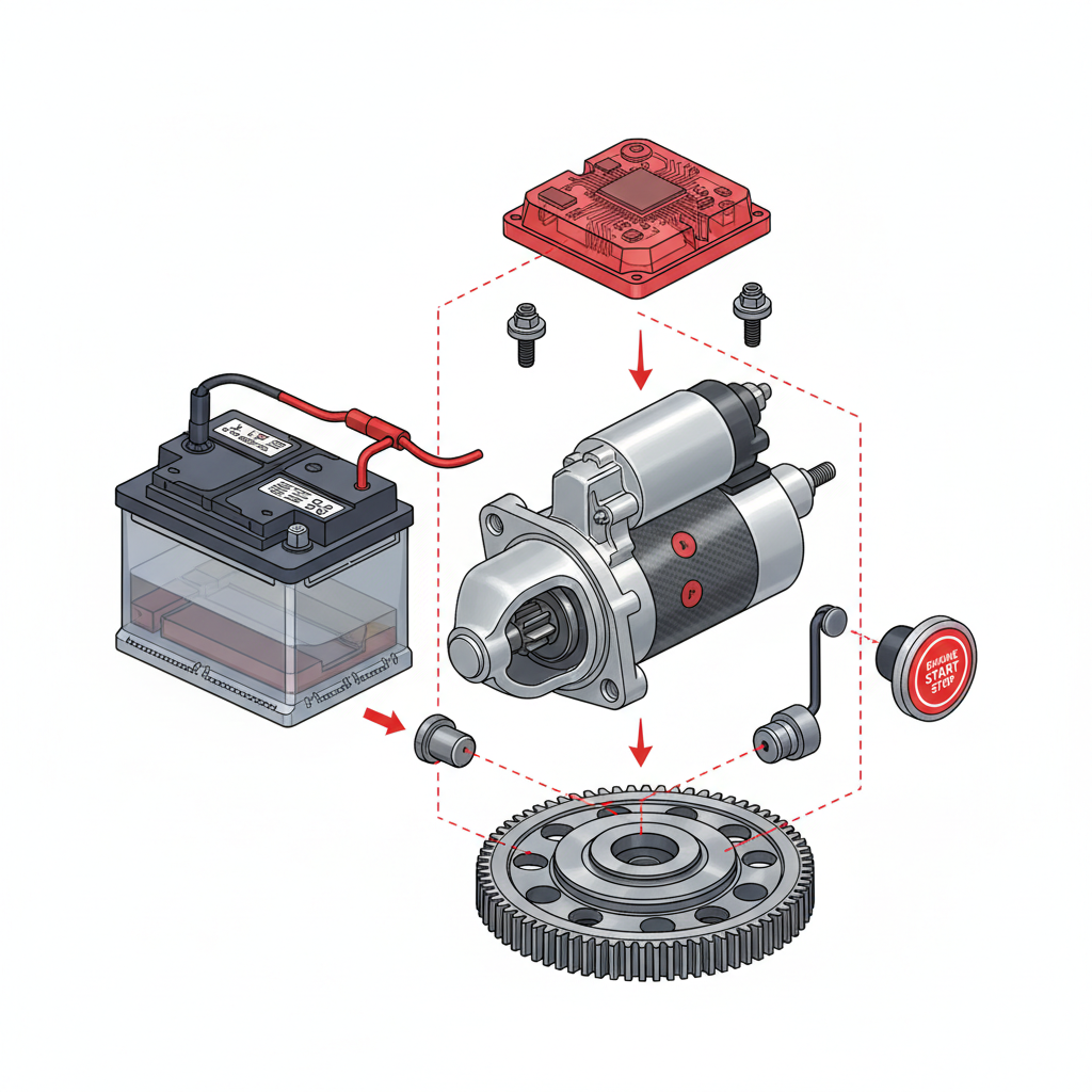 Start stop system starter motor exploded view