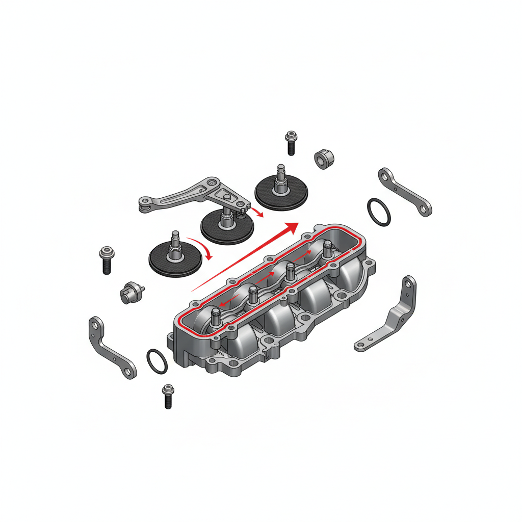 Intake manifold swirl flaps exploded view