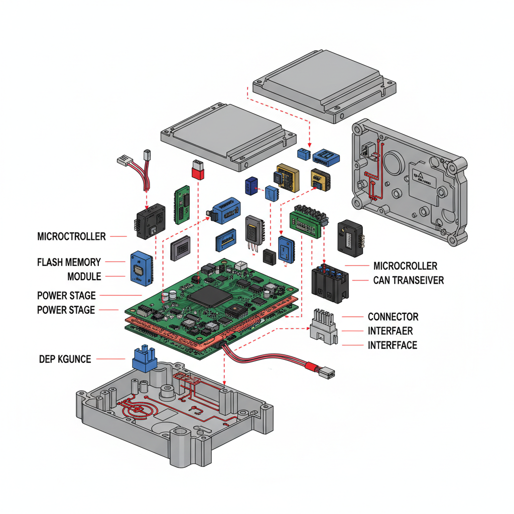 ECU engine control unit circuit board exploded view