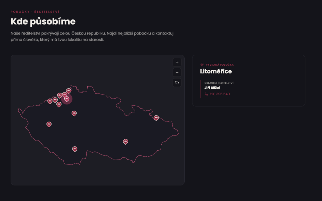 Interaktivní mapa poboček Tomáš Hudeček