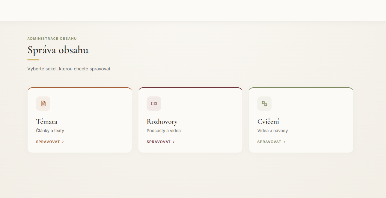 Admin dashboard Tělo v čase