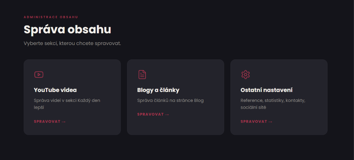 Admin dashboard Tomáš Hudeček