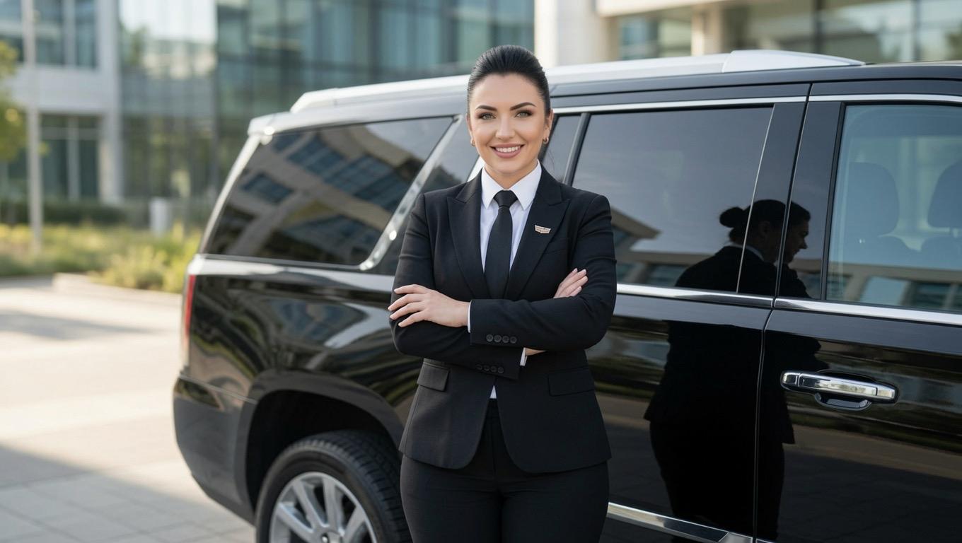 LivryLink professional chauffeur Olga with her luxury car