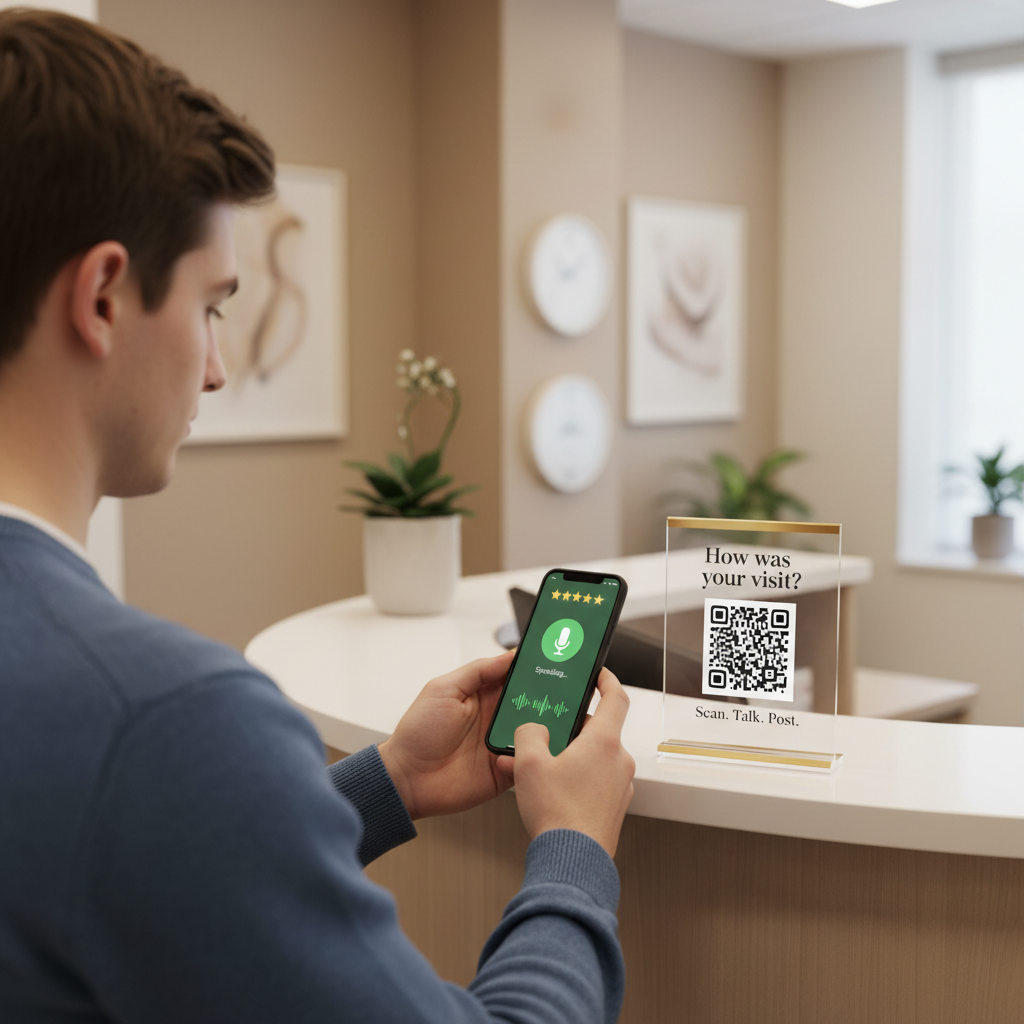 Patient scanning QR code in medical office