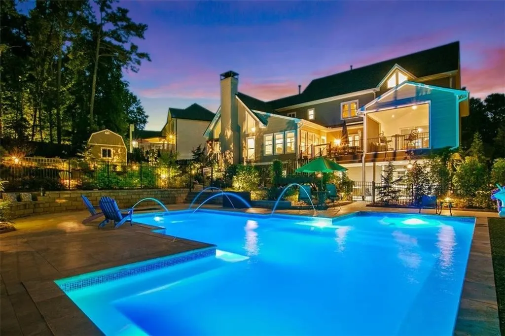 Completed Sapphire pool and backyard at dusk