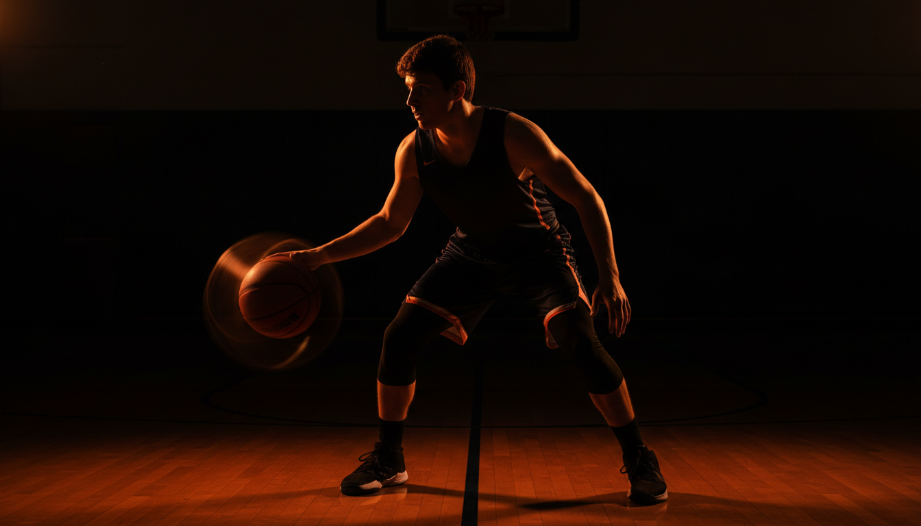 High school basketball player training in gymnasium