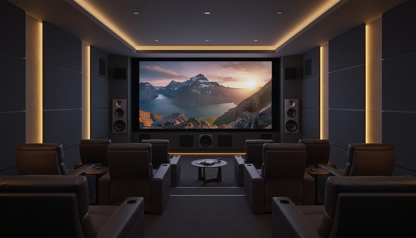 Luxury home theater with ambient lighting