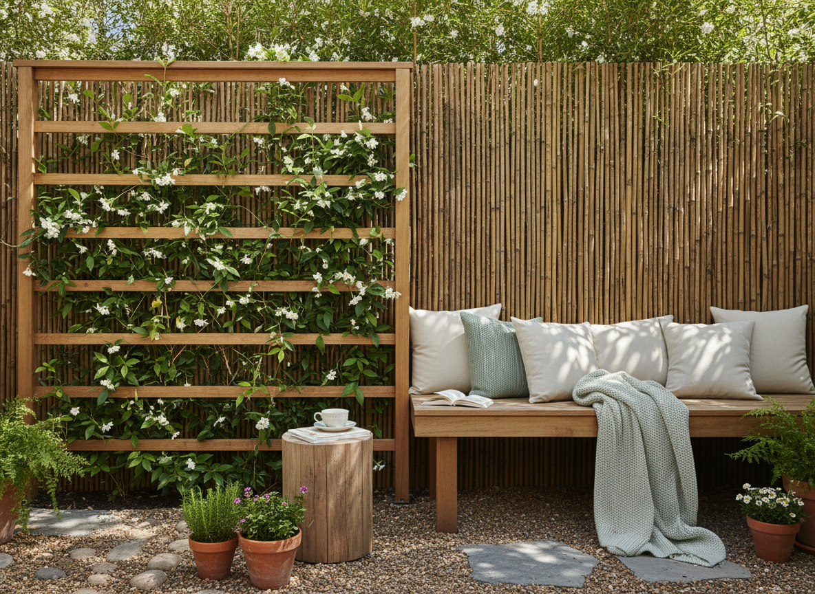 Beautiful backyard with privacy screening and lush planting
