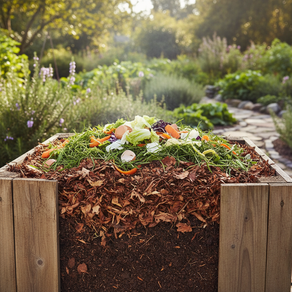 Finished dark rich compost in a wooden compost bin