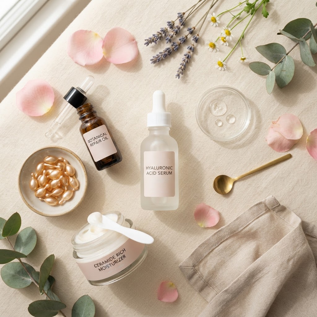 Skincare ingredients including serums and botanical extracts — Best Anti Aging Creams Under $30