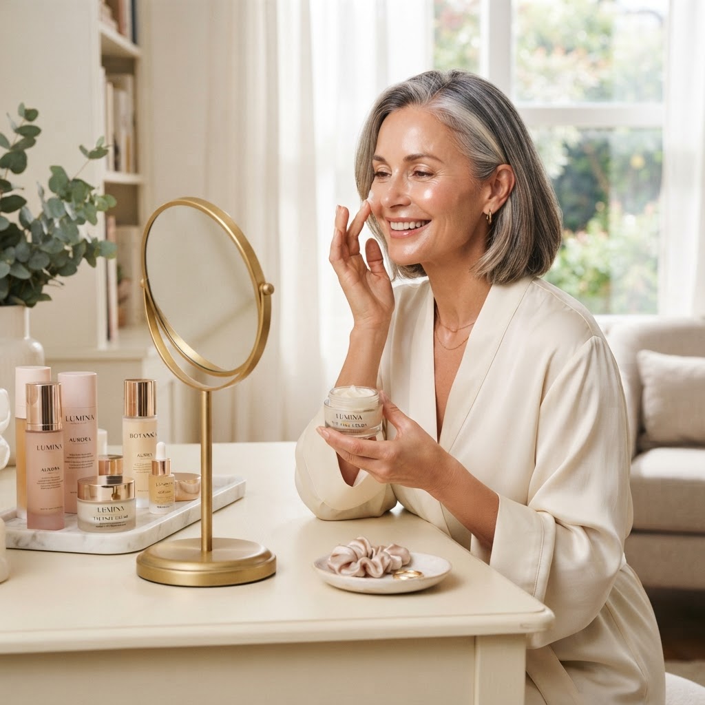Woman performing morning skincare routine with luminous skin — Best Face Creams