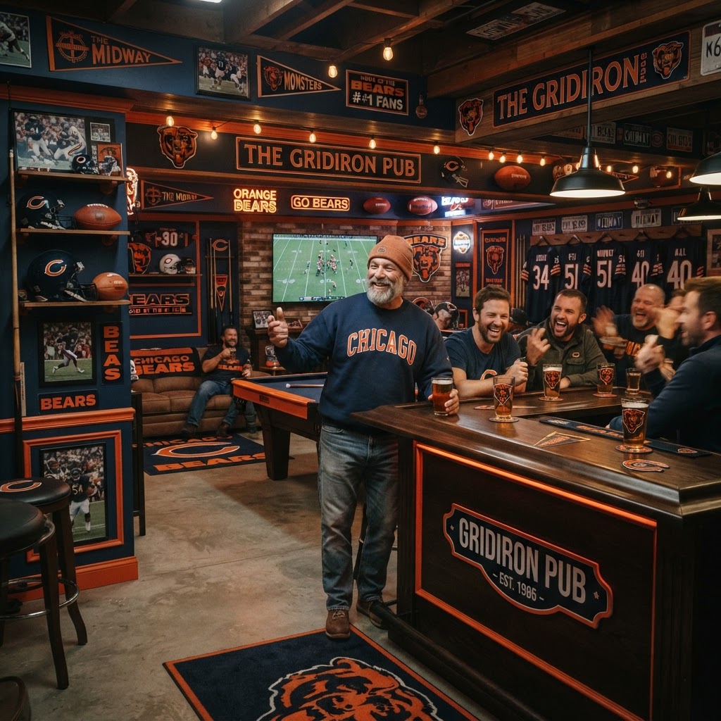 Gridiron Architecture: Designing the Ultimate Chicago Bears Basement Pub