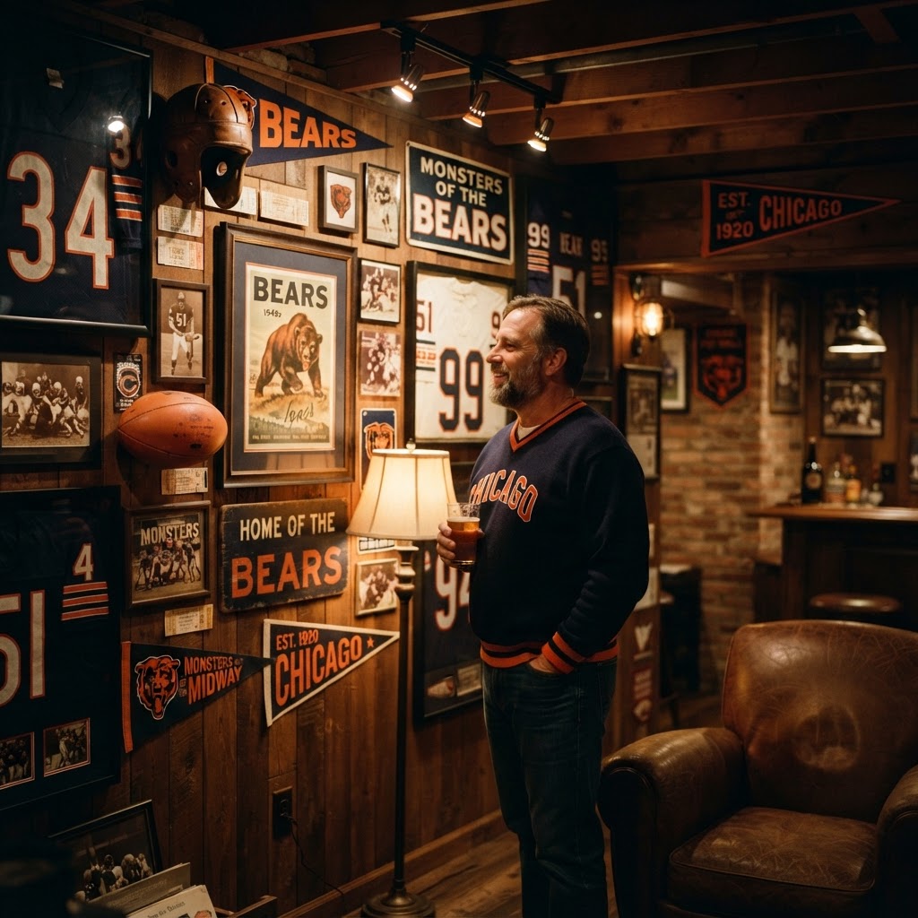Gridiron Gallery: Curating the Perfect Chicago Bears Man Cave Wall
