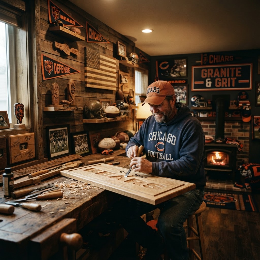 Gridiron Hearth: Elevating Your Chicago Bears Fan Cave with Custom Woodwork