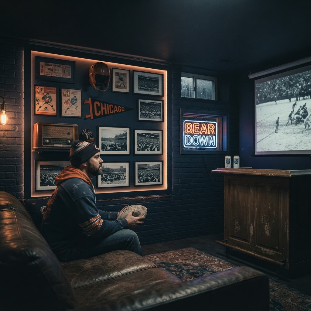 Midnight at the Midway: Designing a Moody Chicago Bears Noir Fan Cave