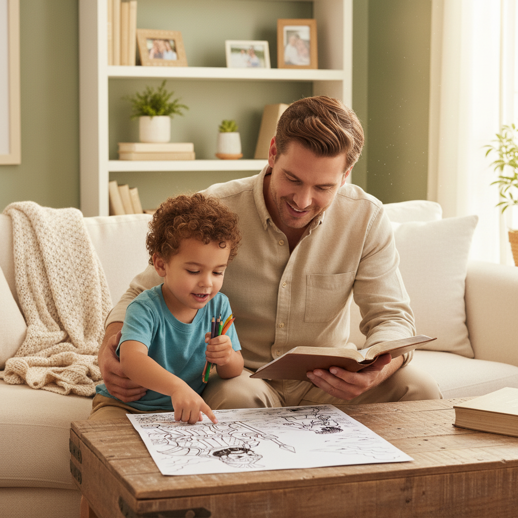 Ebooks displayed on tablet and smartphone with realistic glass reflections showing Bible story illustrations