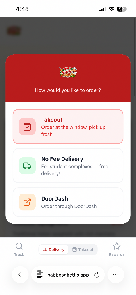 Babbo Sghetti's mobile app