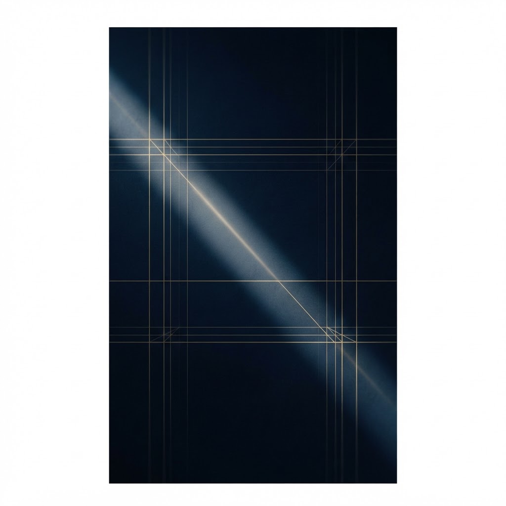 Abstract editorial composition — geometric line work in navy and gold