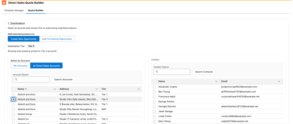 Account & Contact Selection