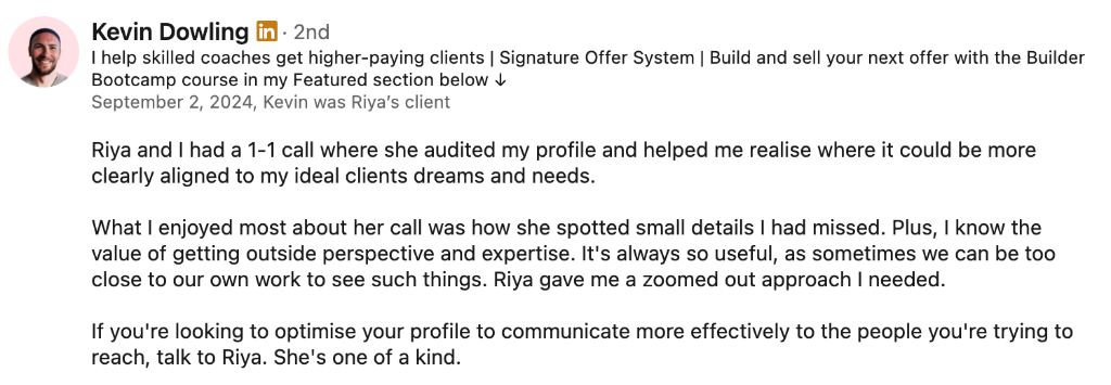 Recommendation from Kevin Dowling