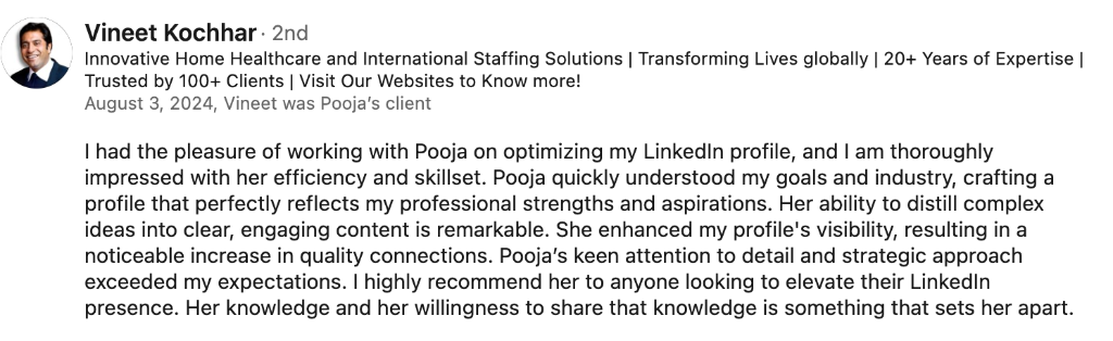 Recommendation from Vineet Kochhar