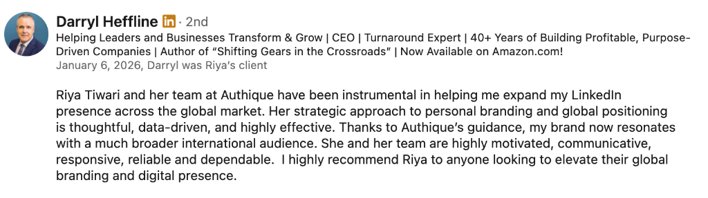 Recommendation from Darryl Heffline